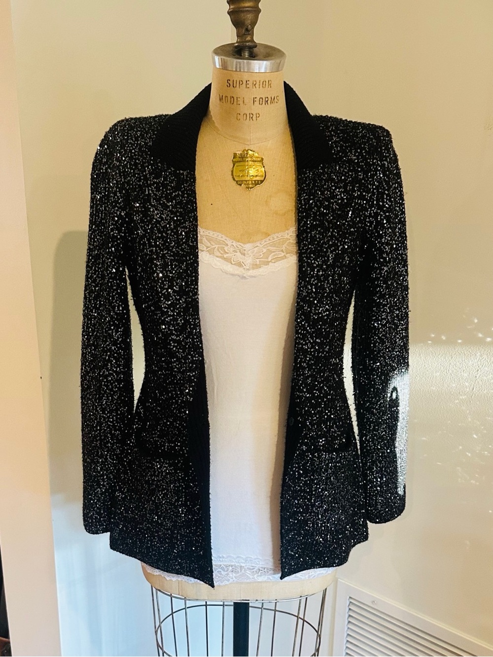 L’AGENCE Leonora Sequin Knit Sweater Blazer in Black - Gorgeous! - Picture 8 of 12